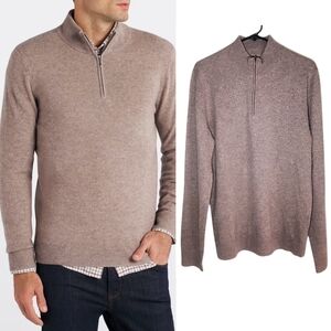 100% Cashmere The Commons Men's 1/4 Zip Longsleeve Mockneck Sweater Brown Taupe